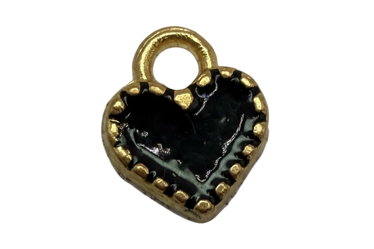 Glossy black heart padlock with gold beaded border and subtle gray marbling