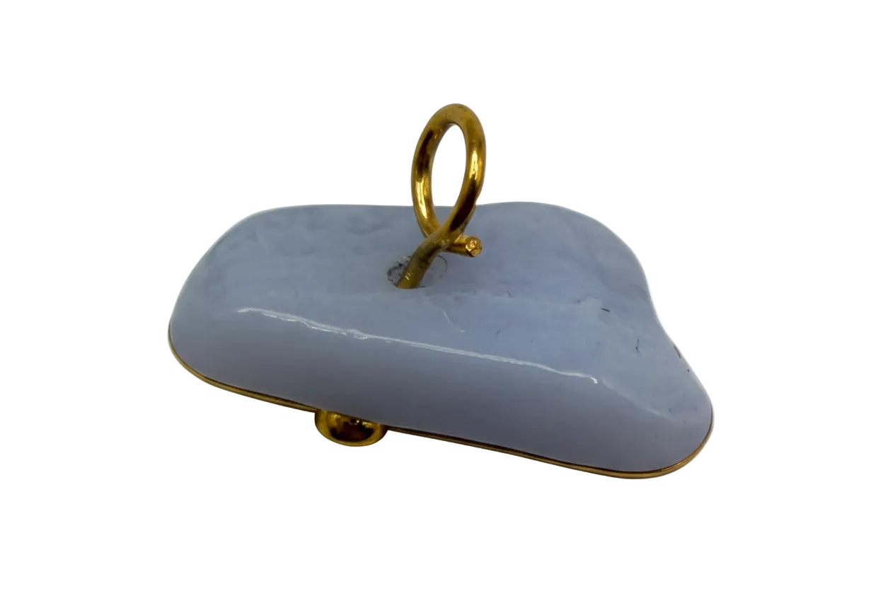 Glossy pale gray rounded bar charm with gold finish