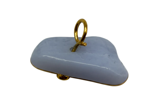 Glossy pale gray rounded bar charm with gold finish