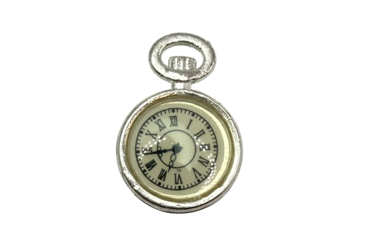Vintage pocket watch motif in silver with ivory dial and black Roman numerals