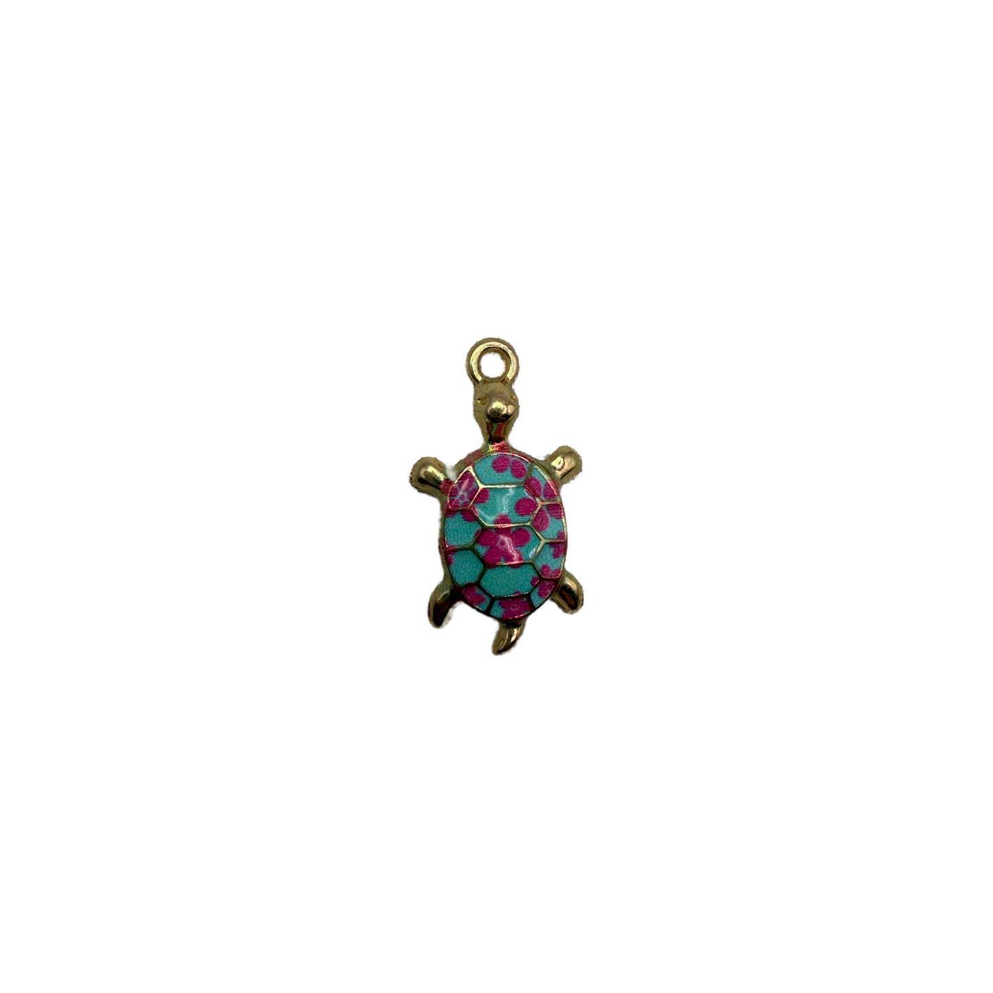 Gold turtle with turquoise enamel and magenta spots