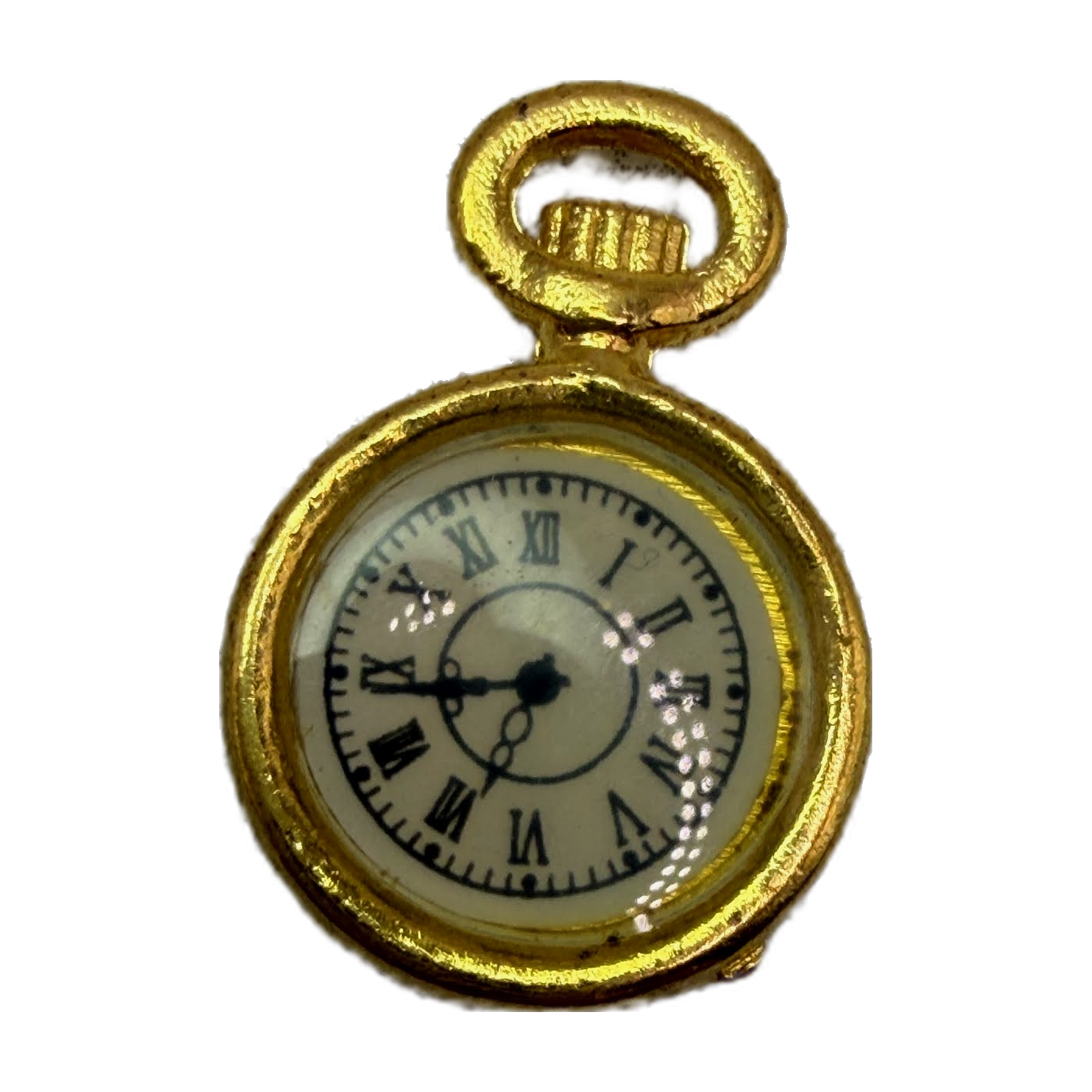 Gold pocket watch motif with cream dial and black Roman numerals