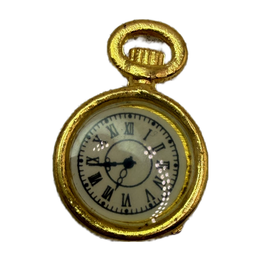 Gold pocket watch motif with cream dial and black Roman numerals