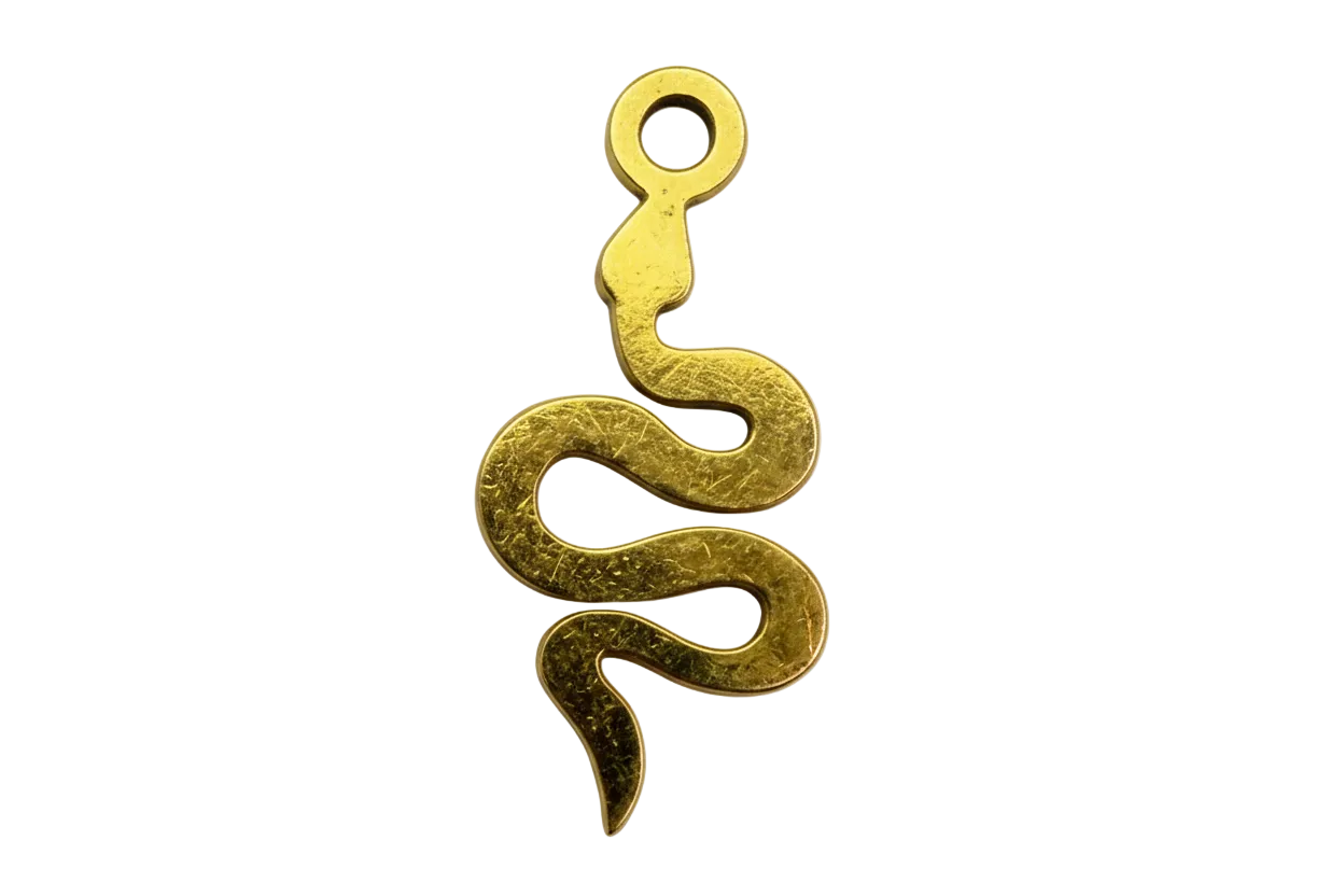 Antiqued gold coiled snake charm with sculpted curves
