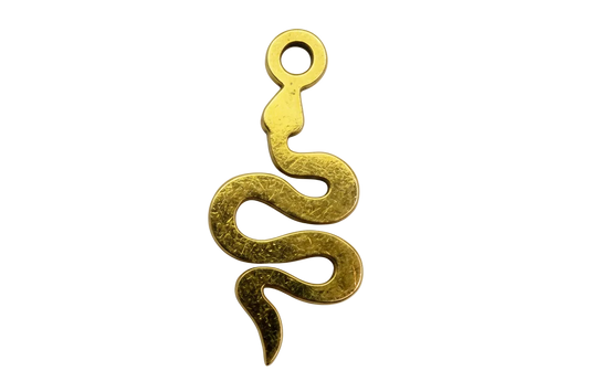 Antiqued gold coiled snake charm with sculpted curves