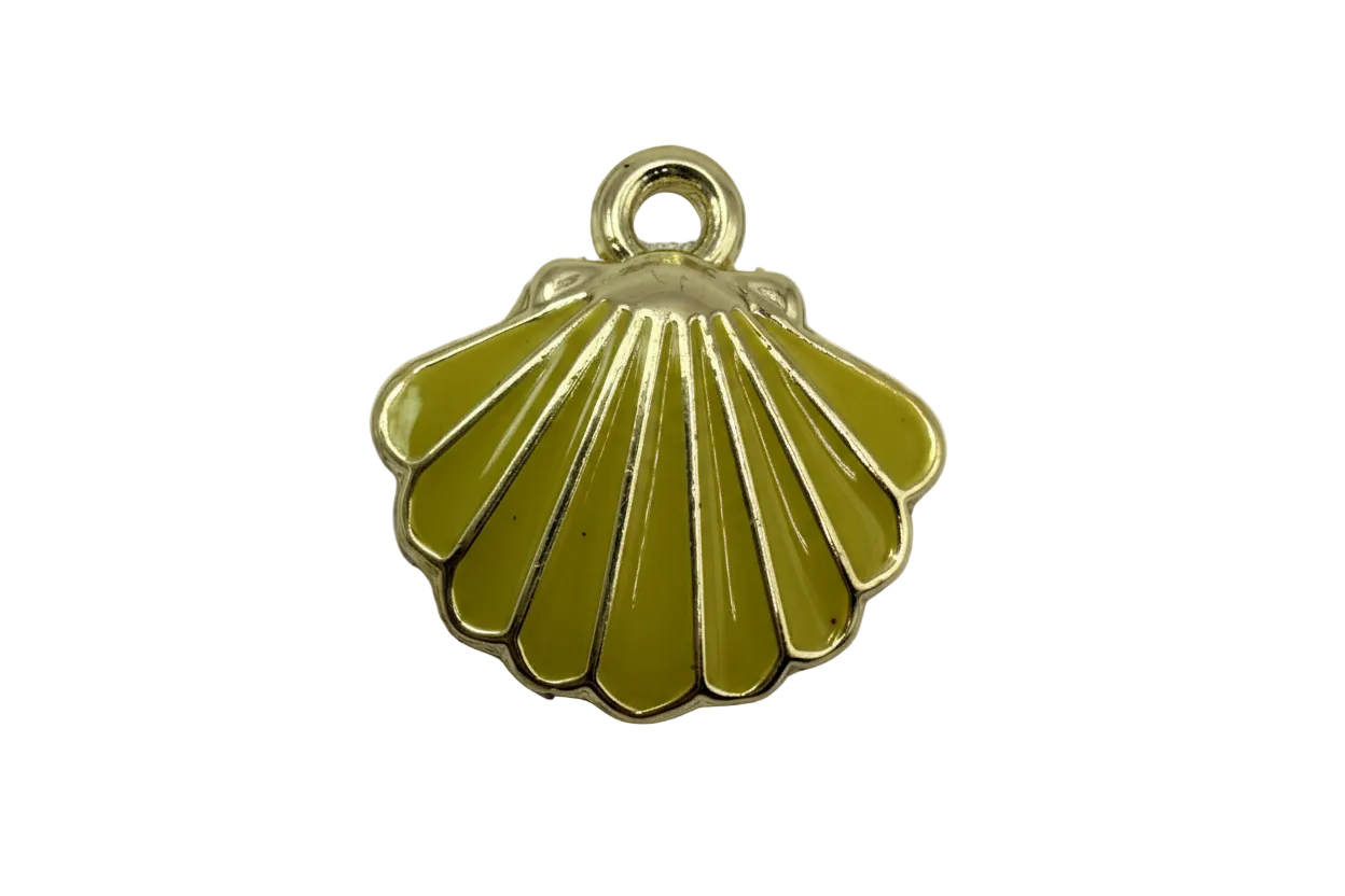 Olive green scallop shell with glossy enamel and gold outline