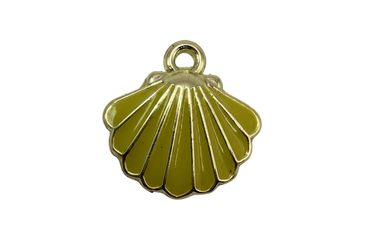 Olive green scallop shell with glossy enamel and gold outline