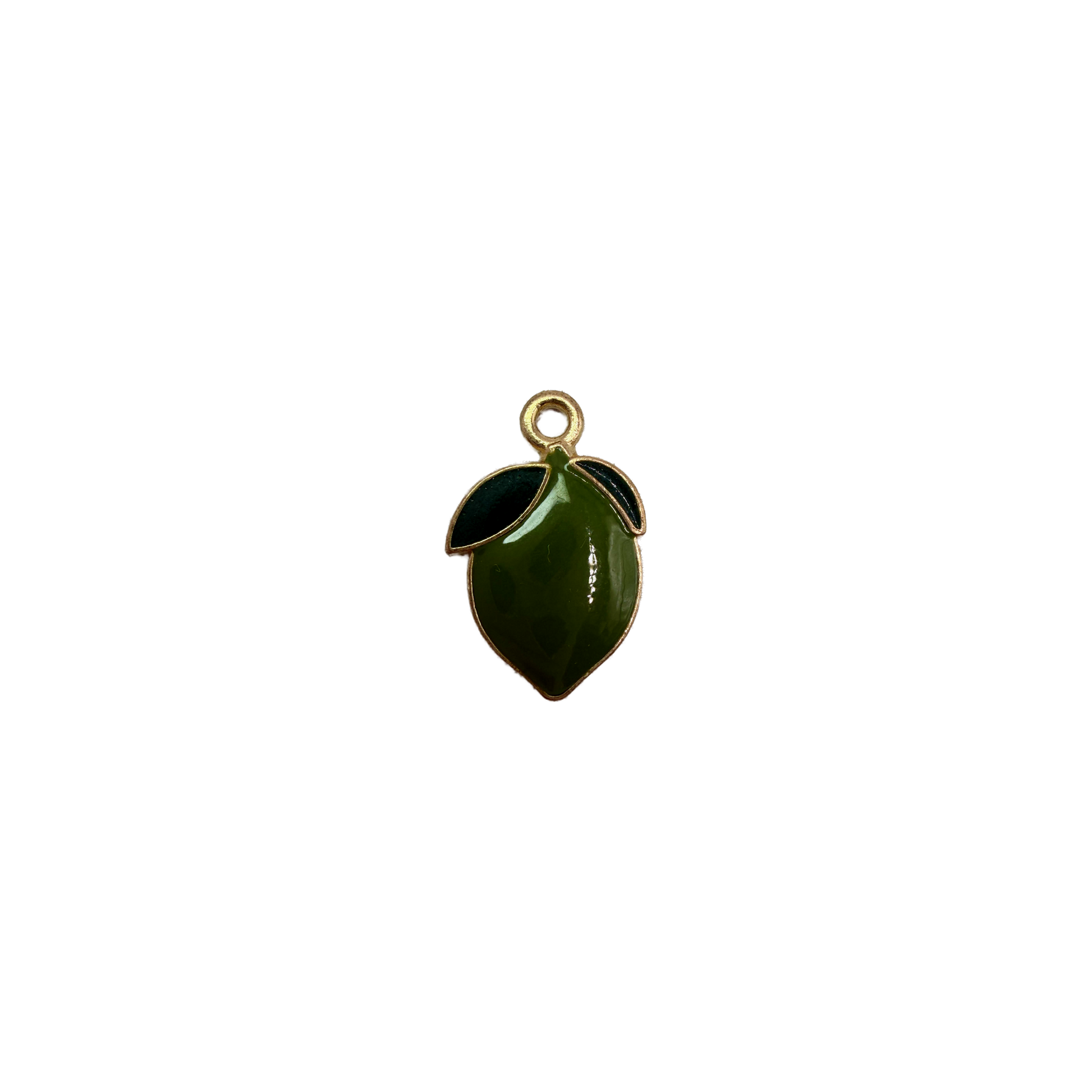 Olive green pear with dark leaves and gold outline
