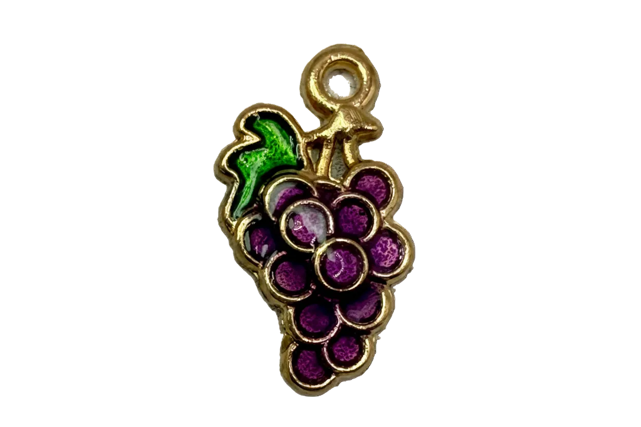 Gold-outlined purple grape cluster with green leaf