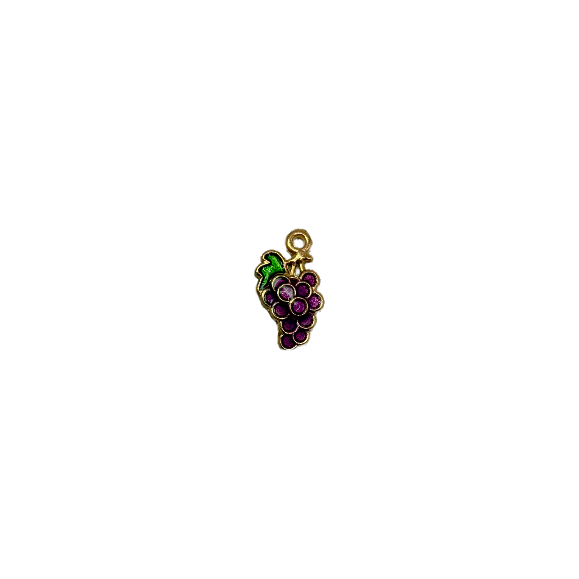 Purple grape cluster with green leaf, gold outline
