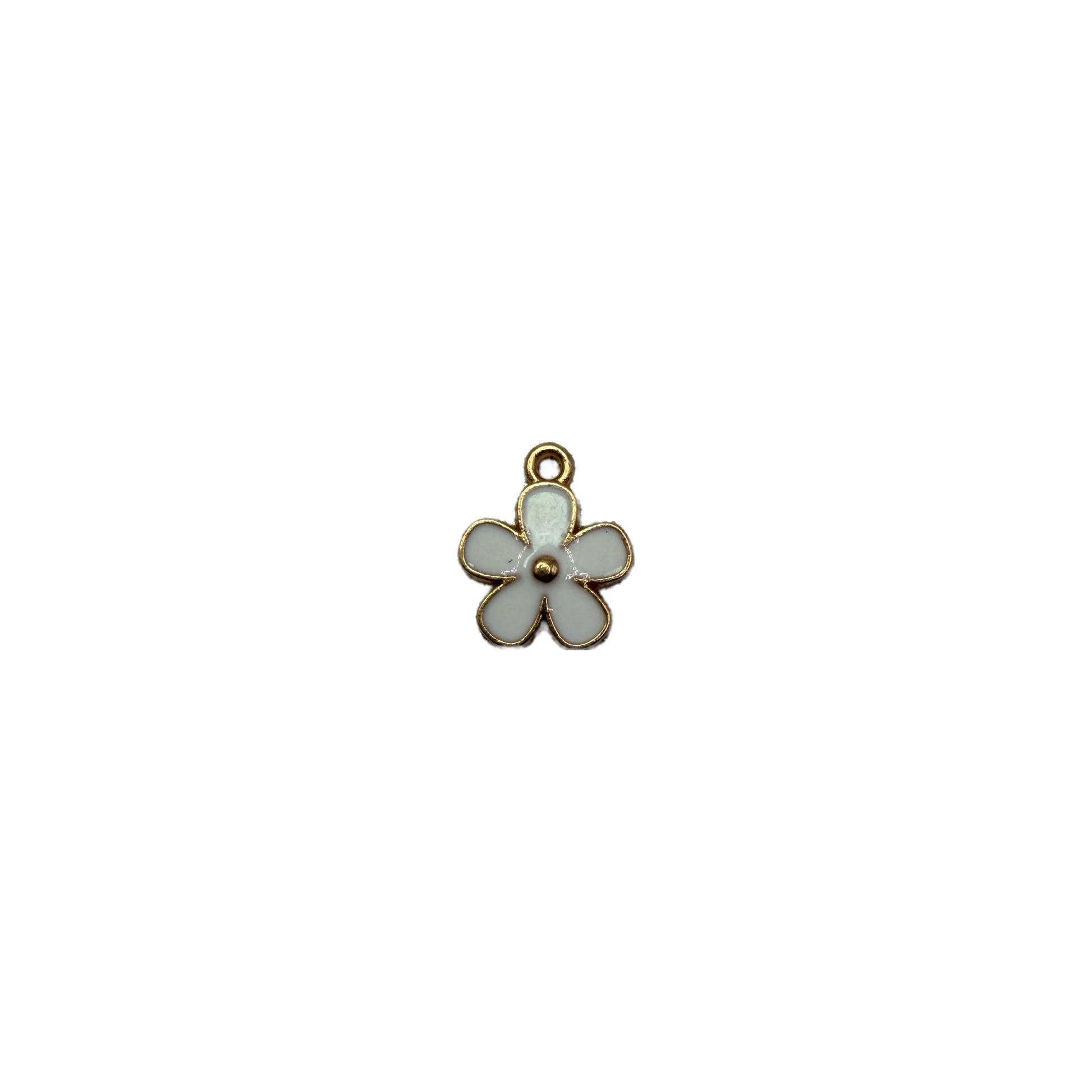 White enamel flower with gold outline and center bead