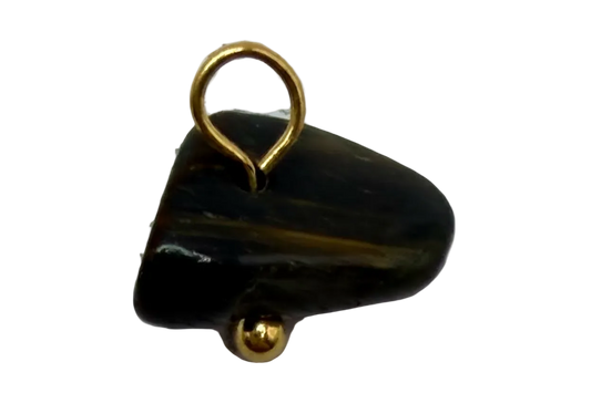 Glossy black bell with gold accents and subtle brown striping