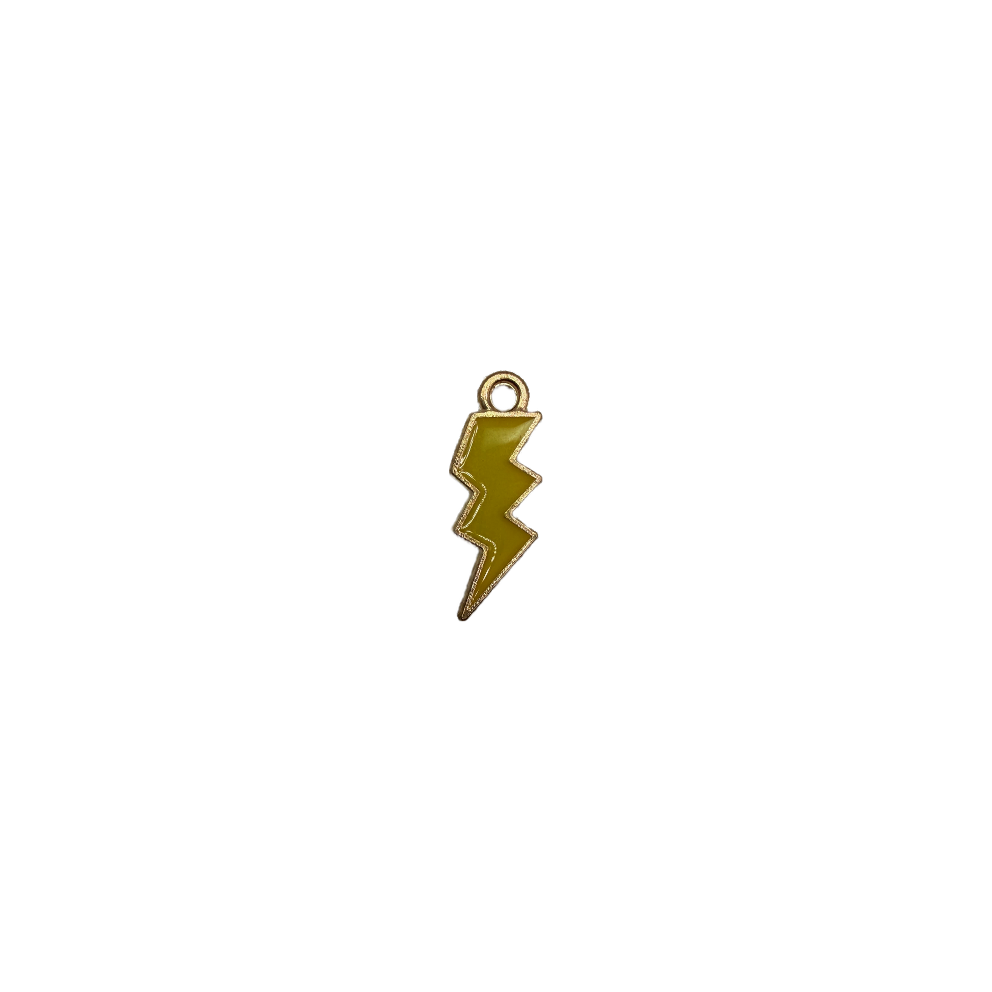 Mustard yellow enamel lightning bolt with gold outline