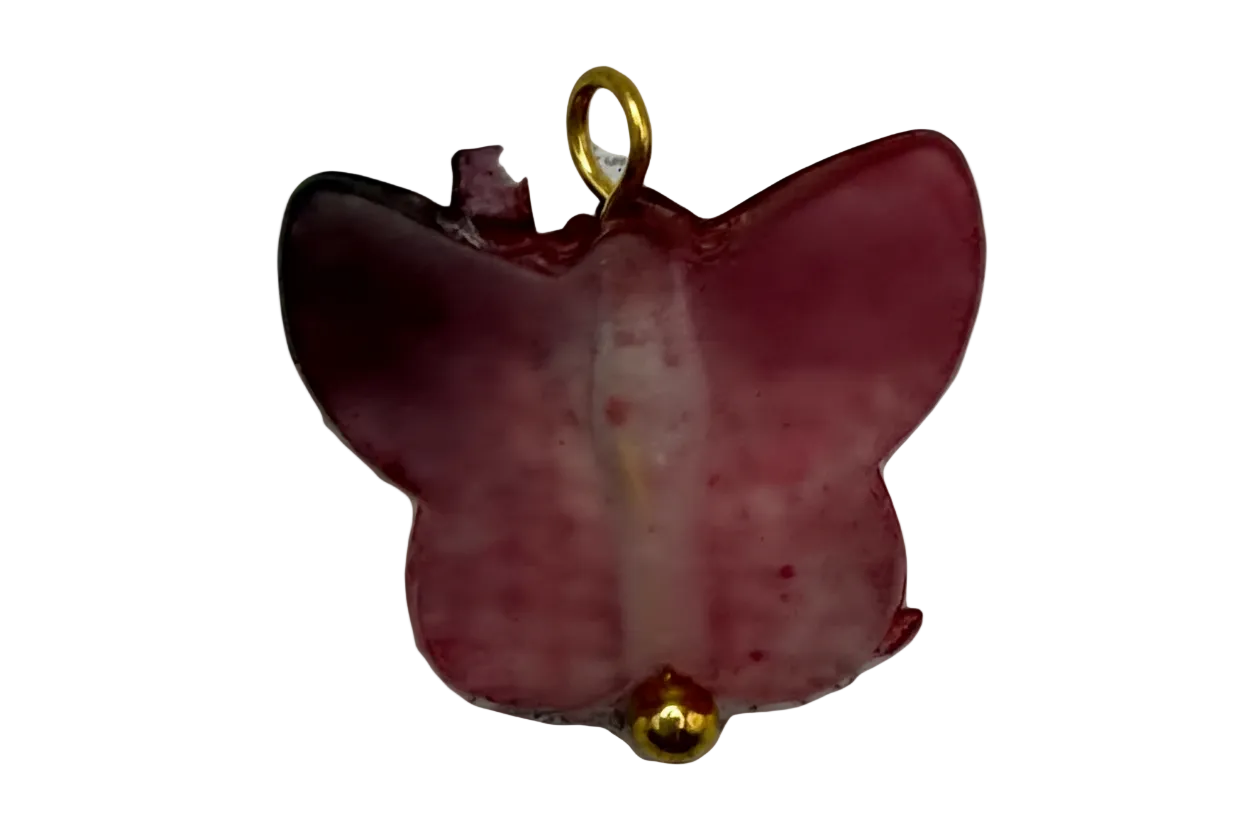 Marbled pink butterfly charm with glossy finish and gold detailing
