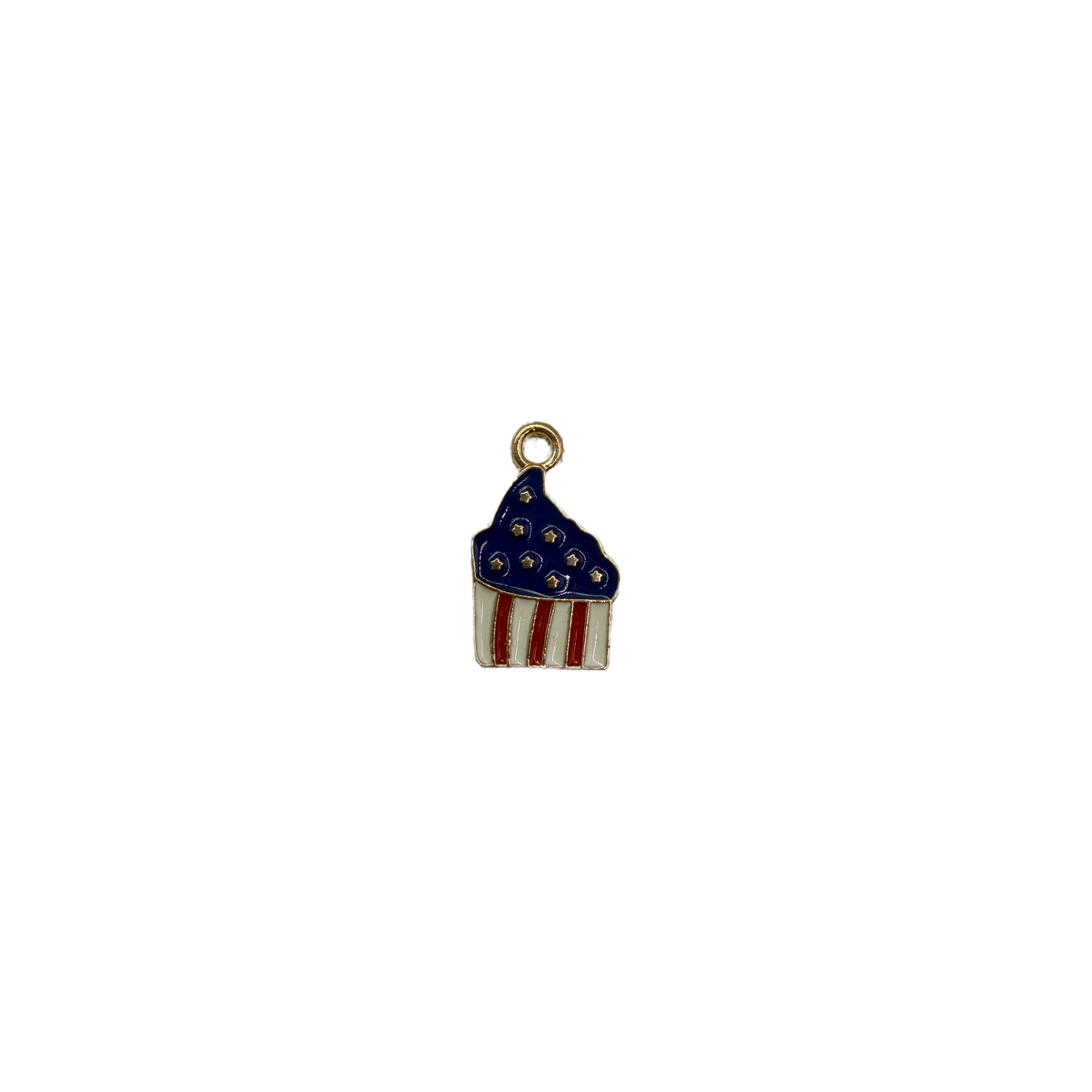 Navy cupcake with star details and red-white stripes in gold outline