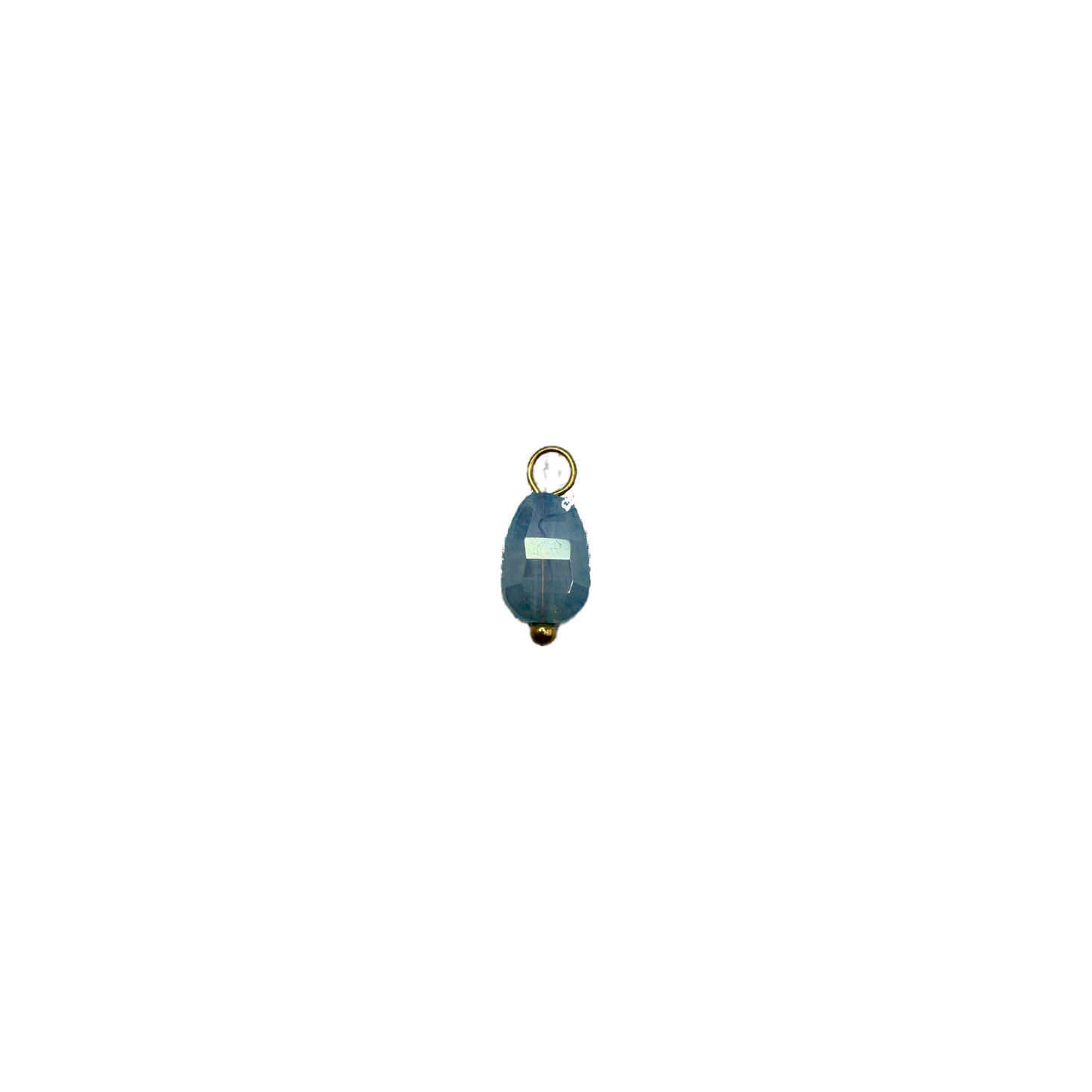 Faceted sky blue oval gem with gold accents