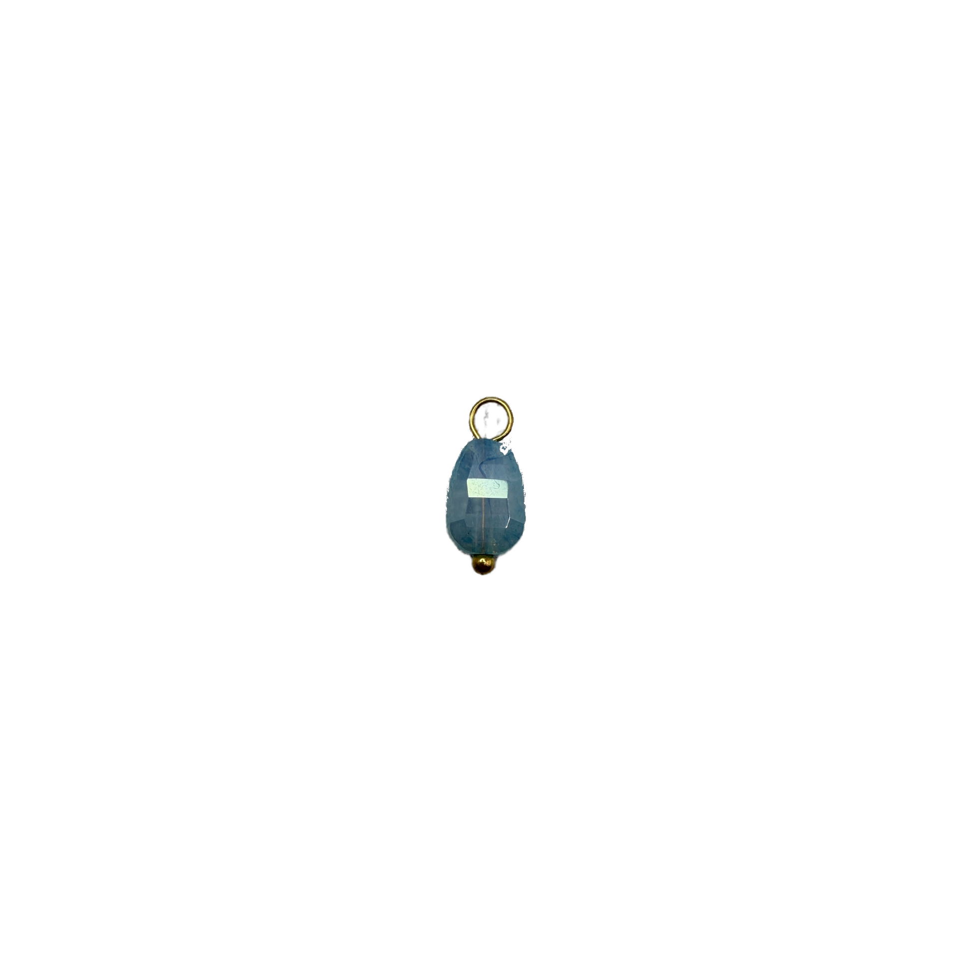 Faceted sky blue oval gem with gold accents
