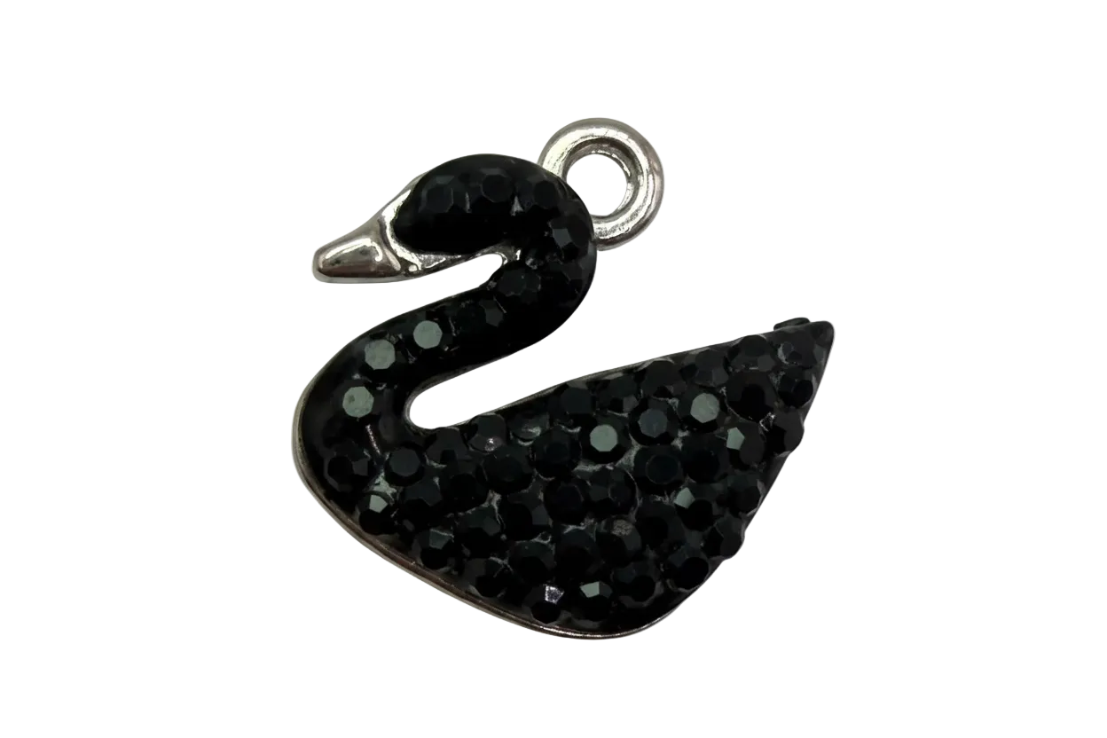 Silver-tone swan silhouette covered in black pavé crystals