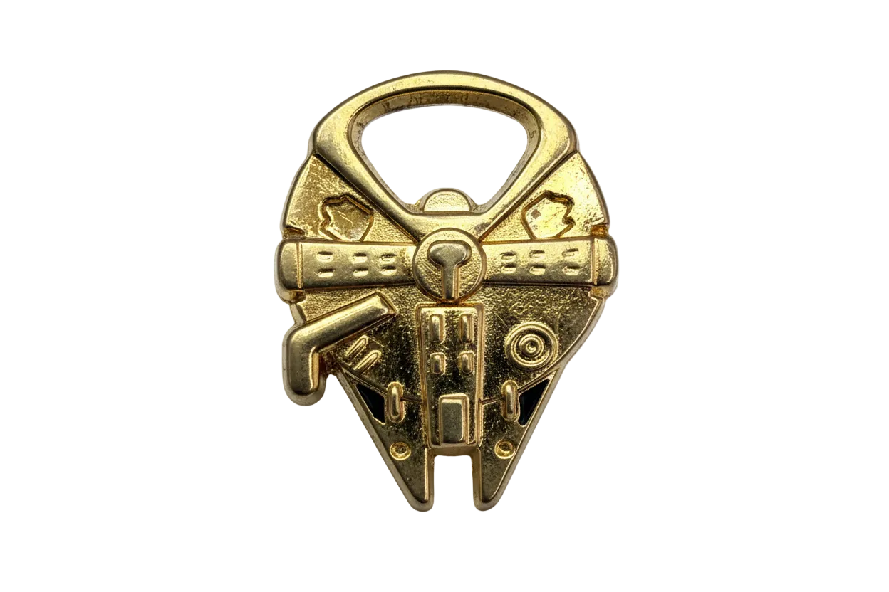 Gold retro spaceship icon with raised panel details