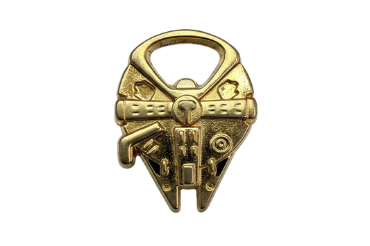 Gold retro spaceship icon with raised panel details