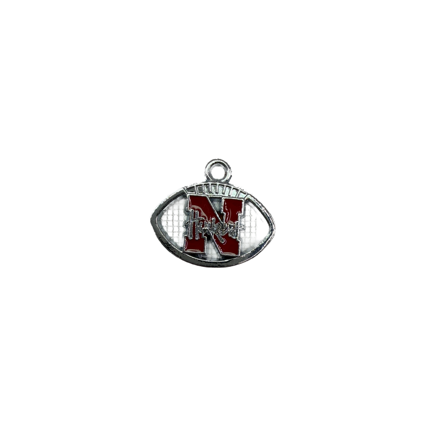 Football emblem with red varsity letter N in silver frame