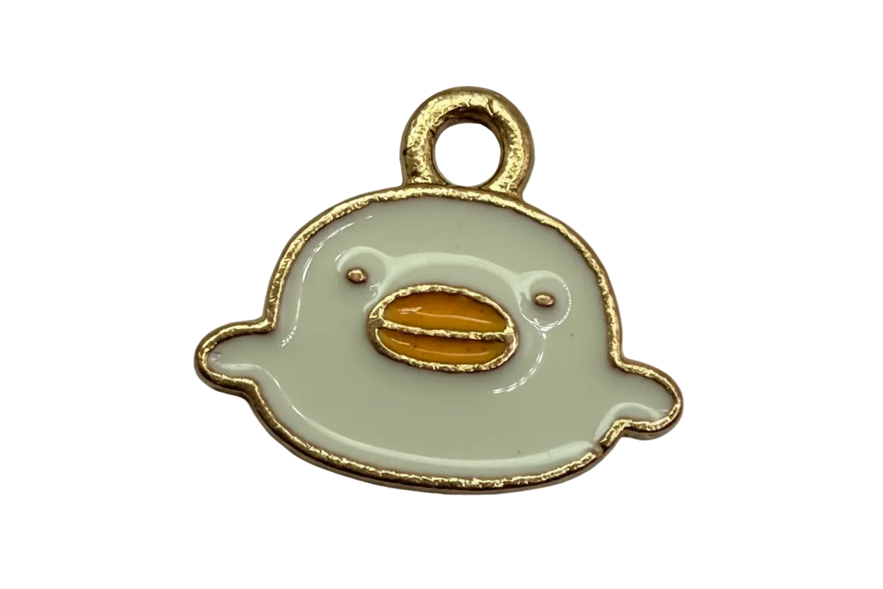 Glossy white duck face with orange beak and gold outline