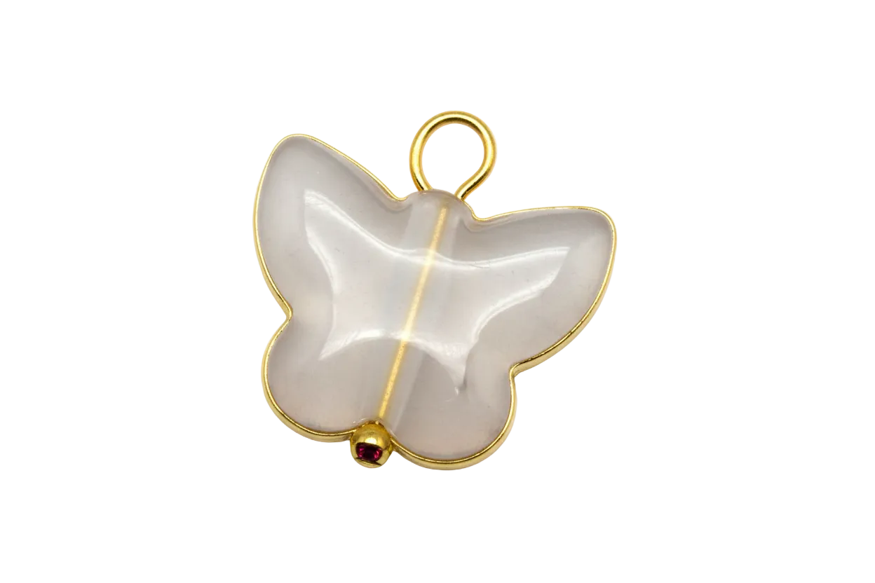 Marbled ivory butterfly pendant with matte finish and gold accents