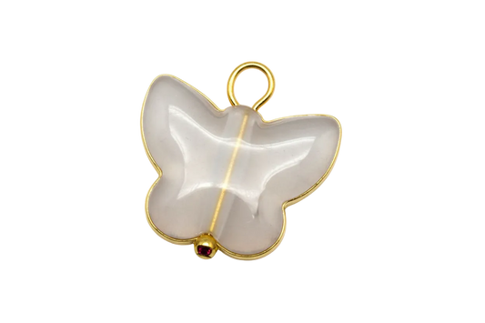 Marbled ivory butterfly pendant with matte finish and gold accents