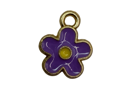 Gold-edged purple enamel flower with yellow center