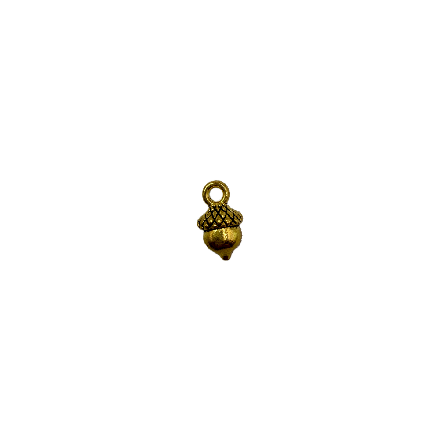 Gold acorn with textured cap and black crosshatch detail
