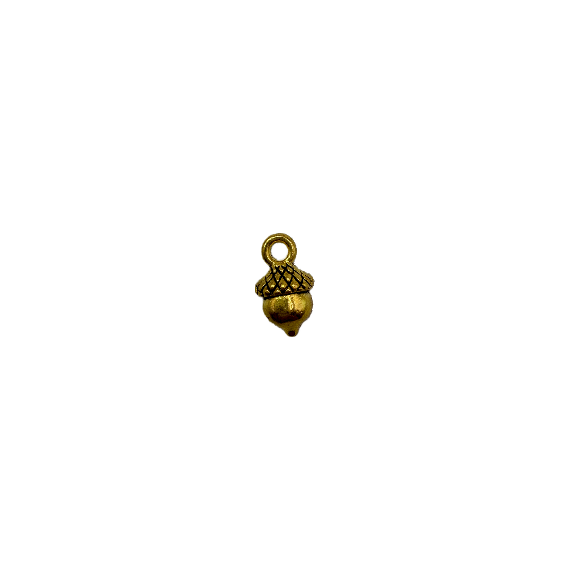 Gold acorn with textured cap and black crosshatch detail