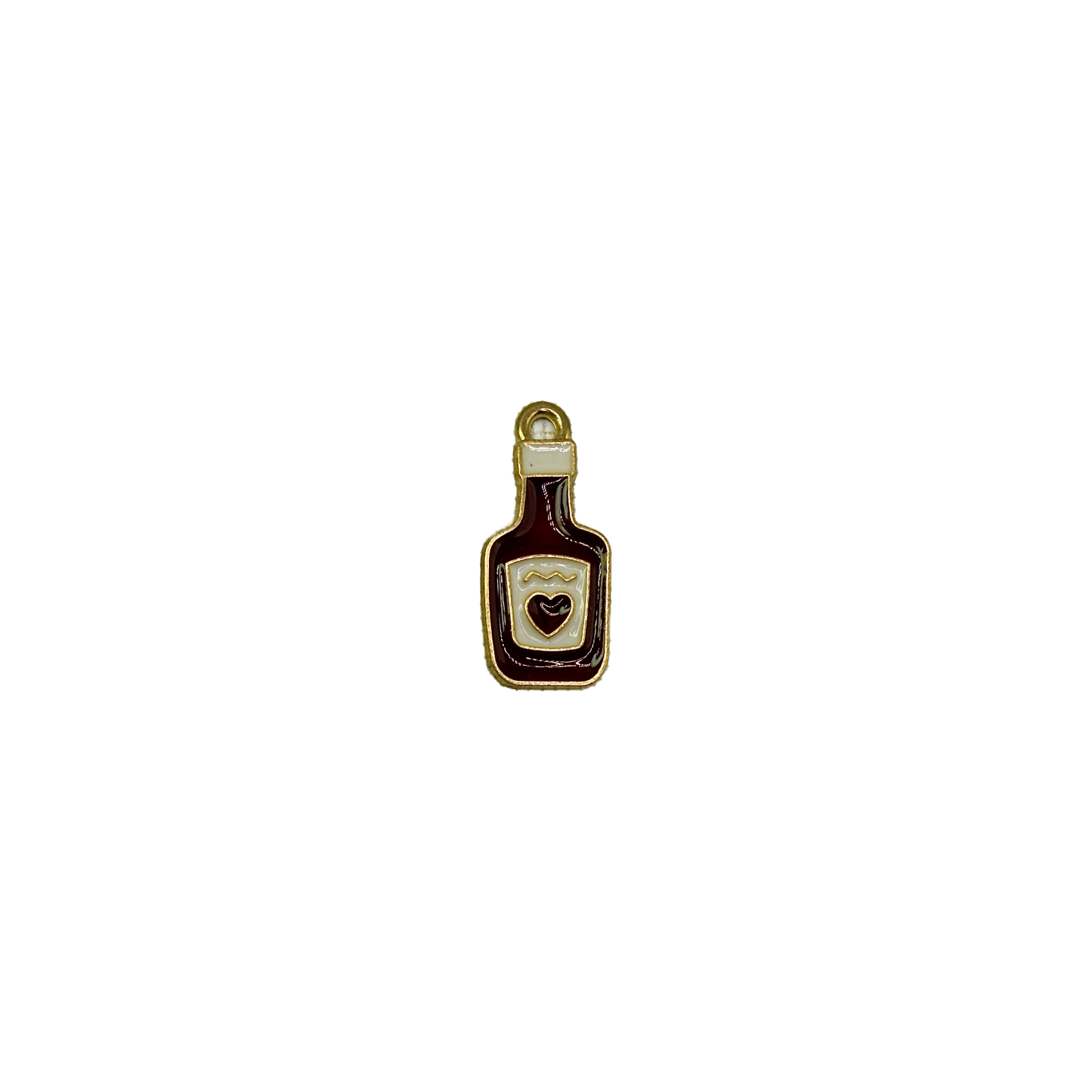 Burgundy bottle with ivory label and heart, trimmed in gold
