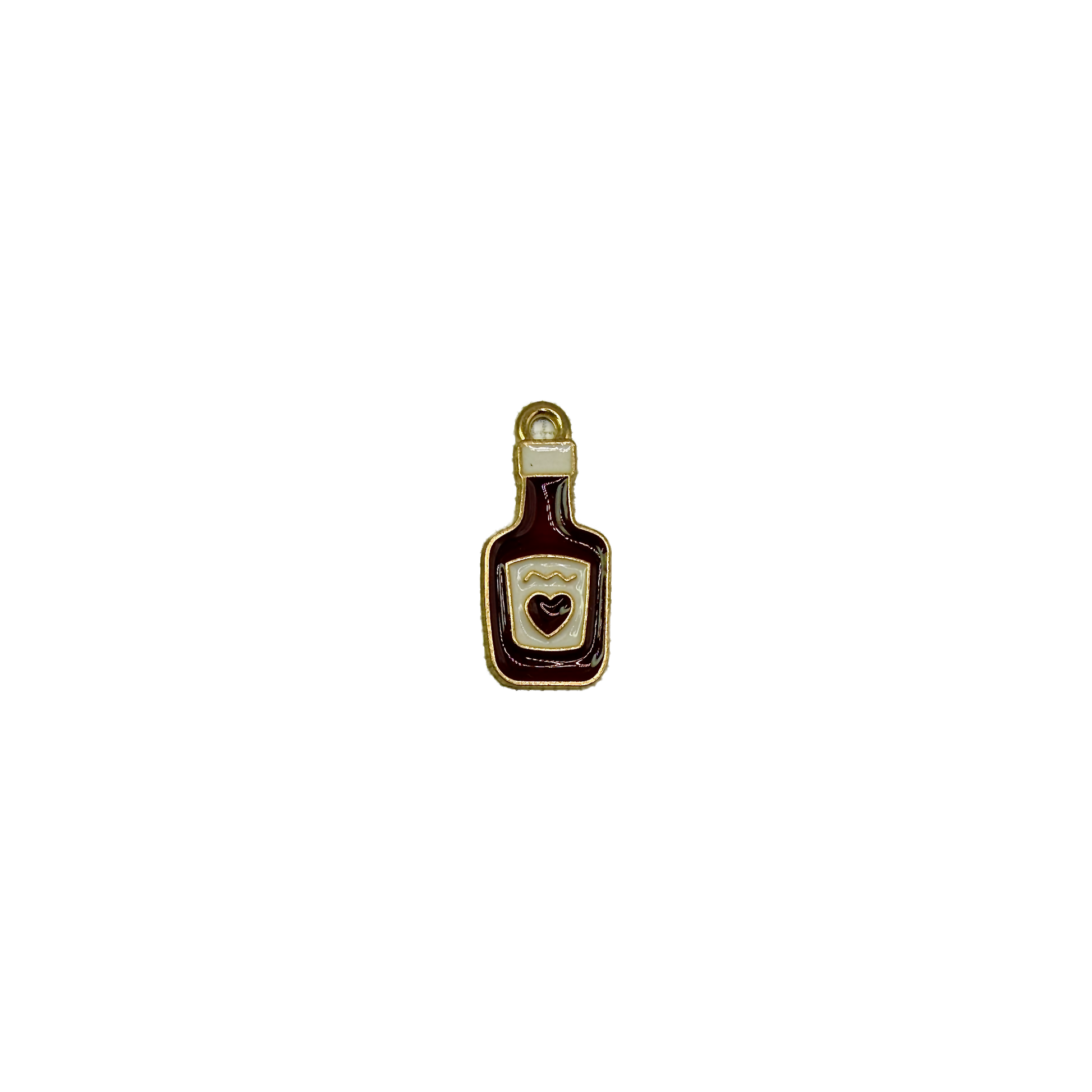 Burgundy bottle with ivory label and heart, trimmed in gold