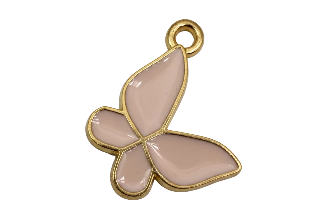 Glossy blush enamel butterfly with gold outline