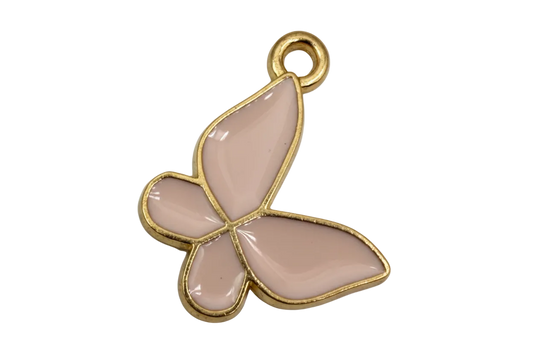 Glossy blush enamel butterfly with gold outline
