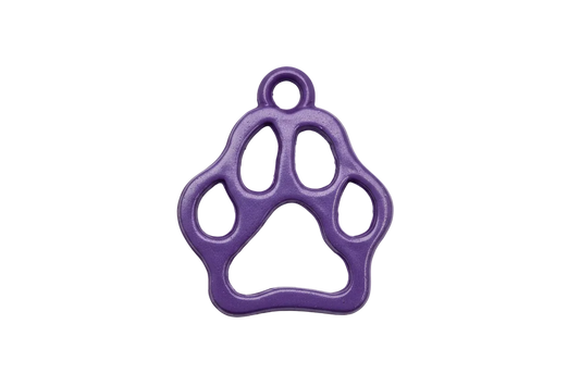 Glossy purple paw print silhouette charm with cutout details