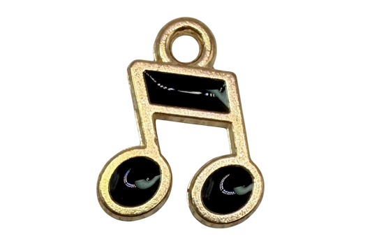 Gold musical note charm with glossy black enamel fill