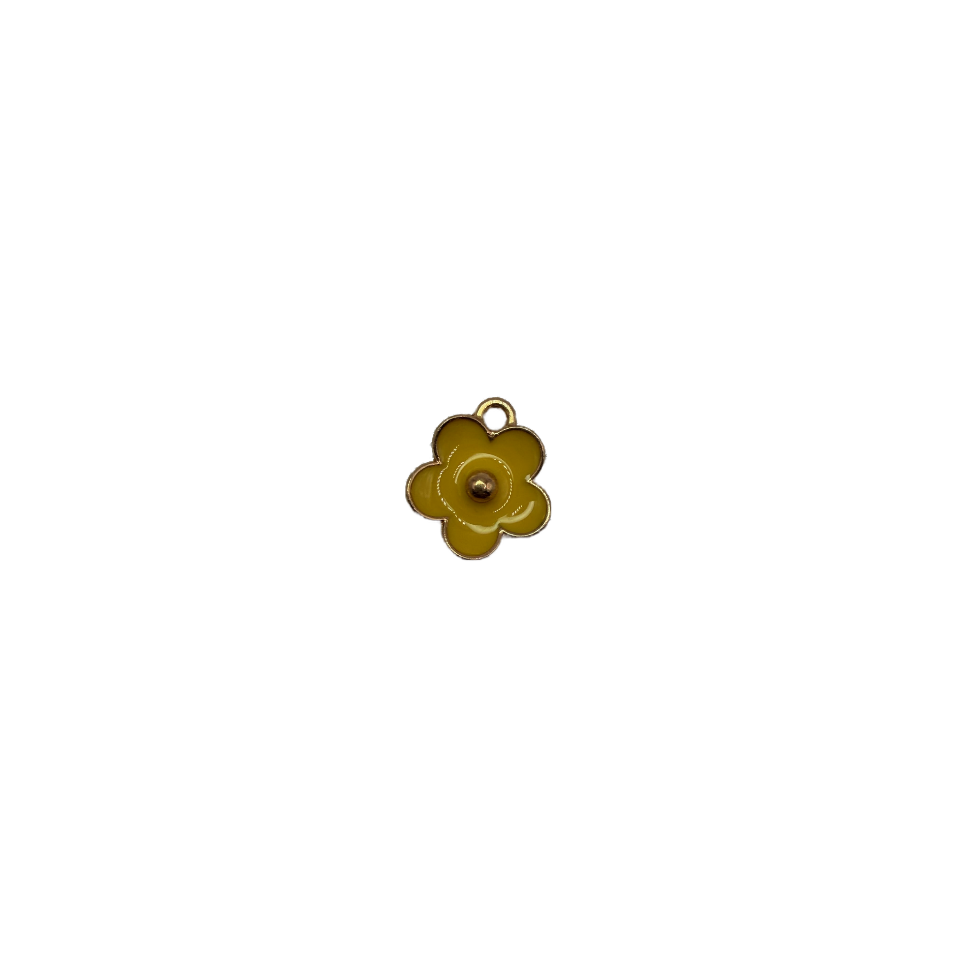 Yellow flower charm with gold outline and domed center