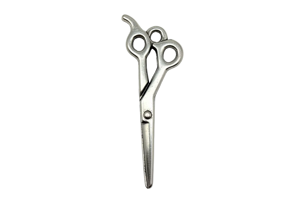 Polished silver scissors silhouette charm with smooth metallic finish