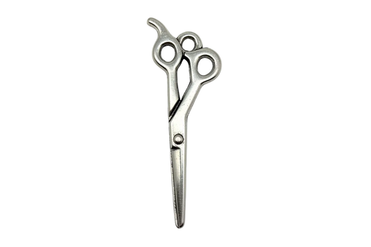 Polished silver scissors silhouette charm with smooth metallic finish