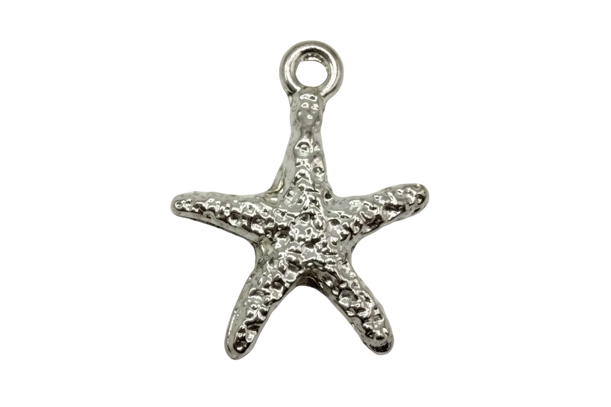 Textured silver starfish charm with glossy, pebbled surface