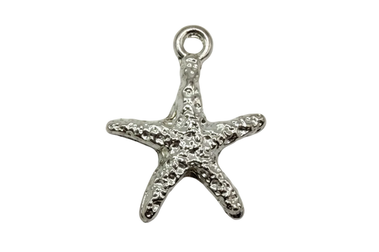 Textured silver starfish charm with glossy, pebbled surface