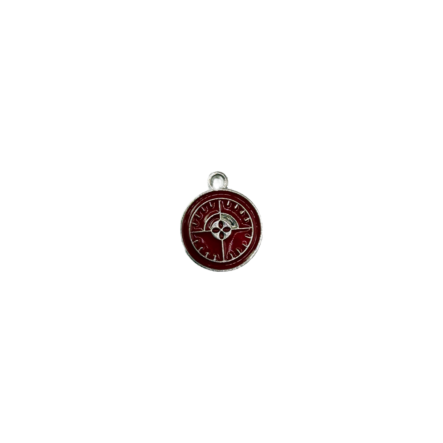 Burgundy enamel compass medallion in silver