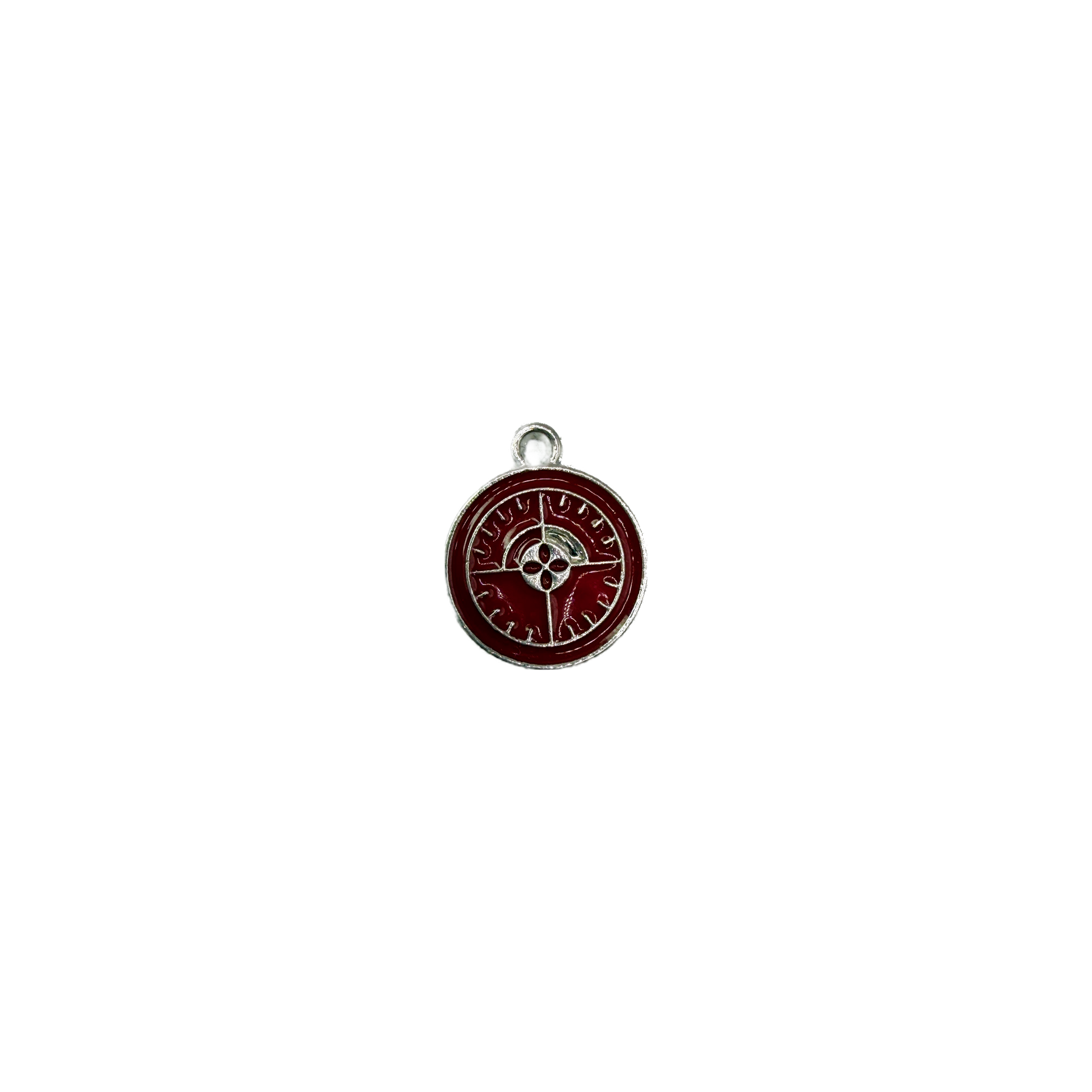 Burgundy enamel compass medallion in silver