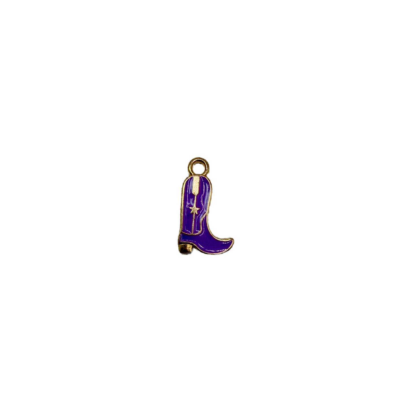Purple enamel cowboy boot with gold outline and star