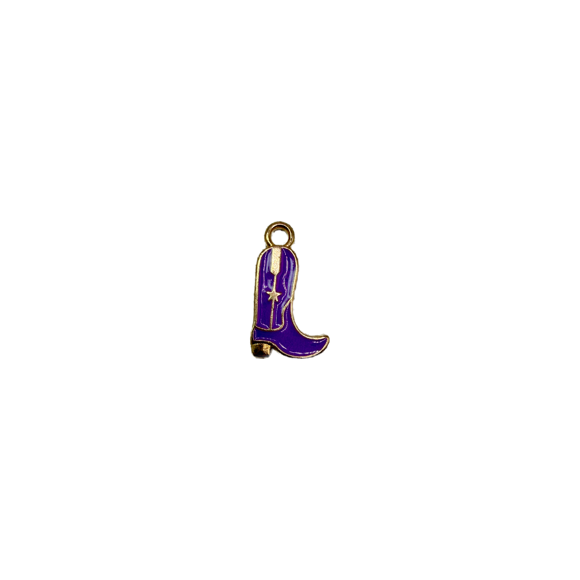 Purple enamel cowboy boot with gold outline and star