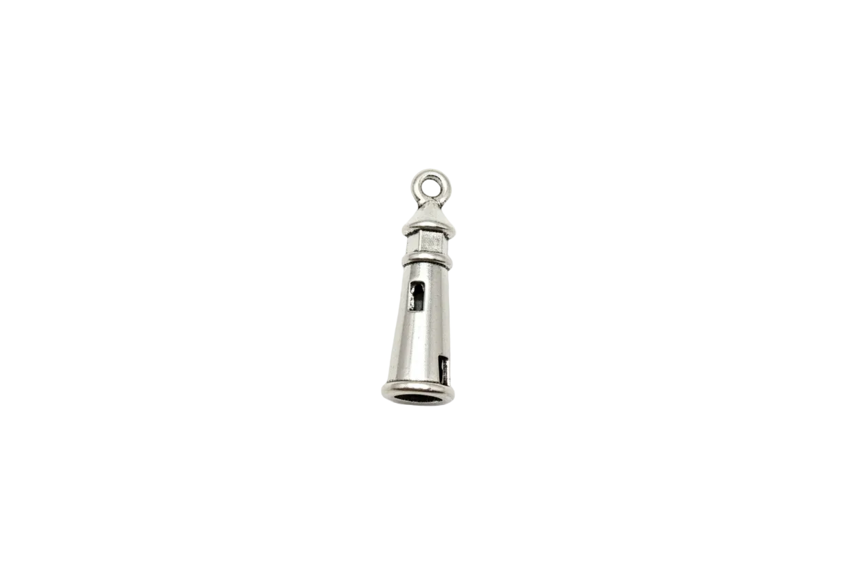 Silver lighthouse charm with cutout windows