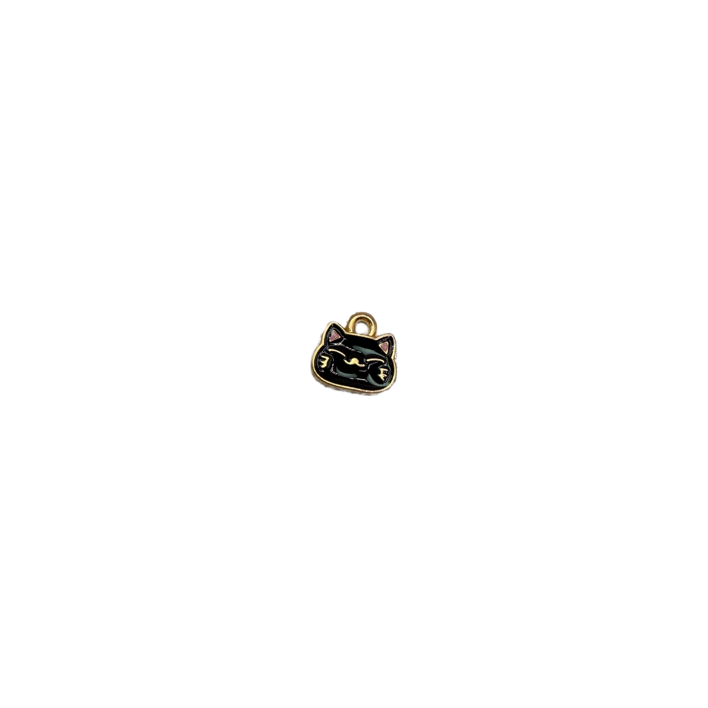 Black lucky cat motif in gold outline with pink ears