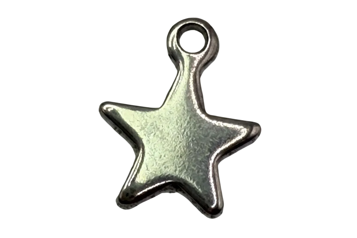 Polished silver star charm with smooth rounded edges
