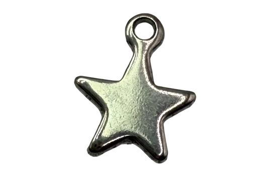 Polished silver star charm with smooth rounded edges